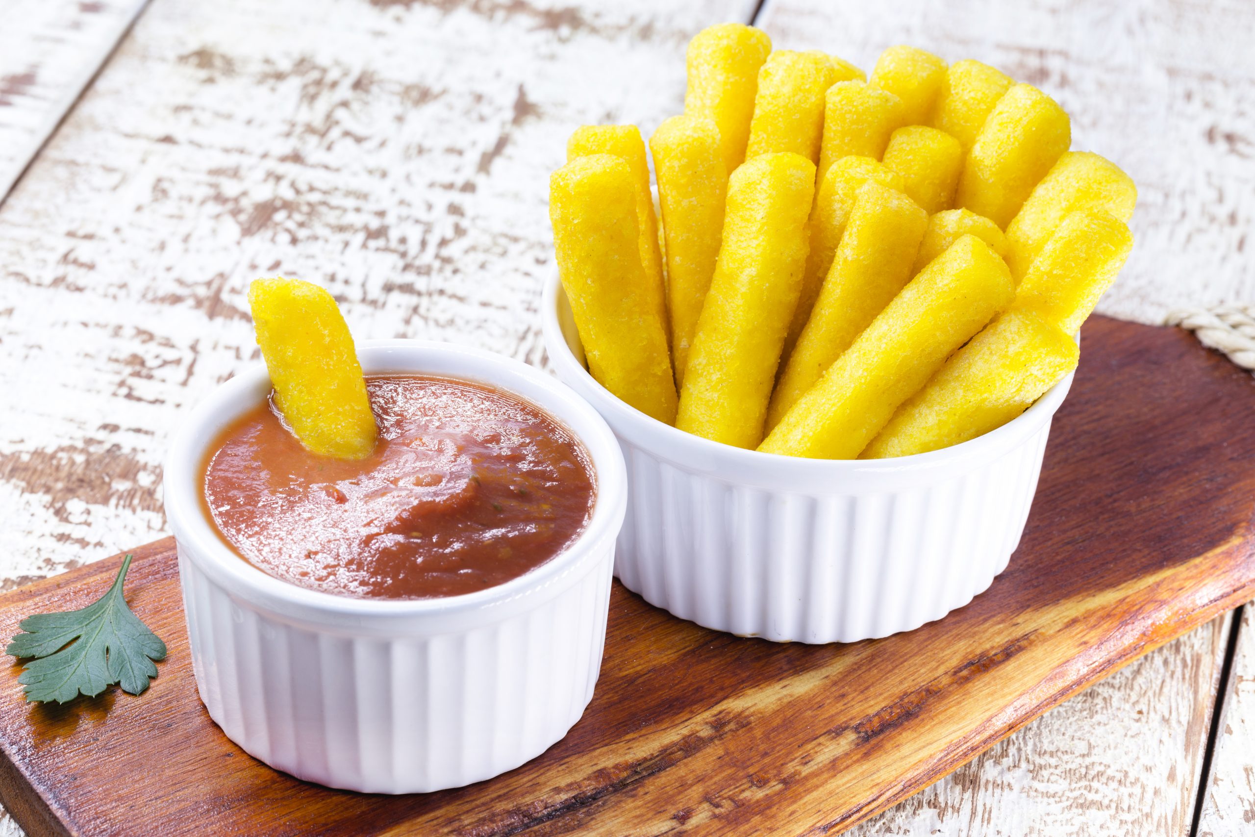 Ketchup Red Pepper Sauce with Herbed Polenta Fries
