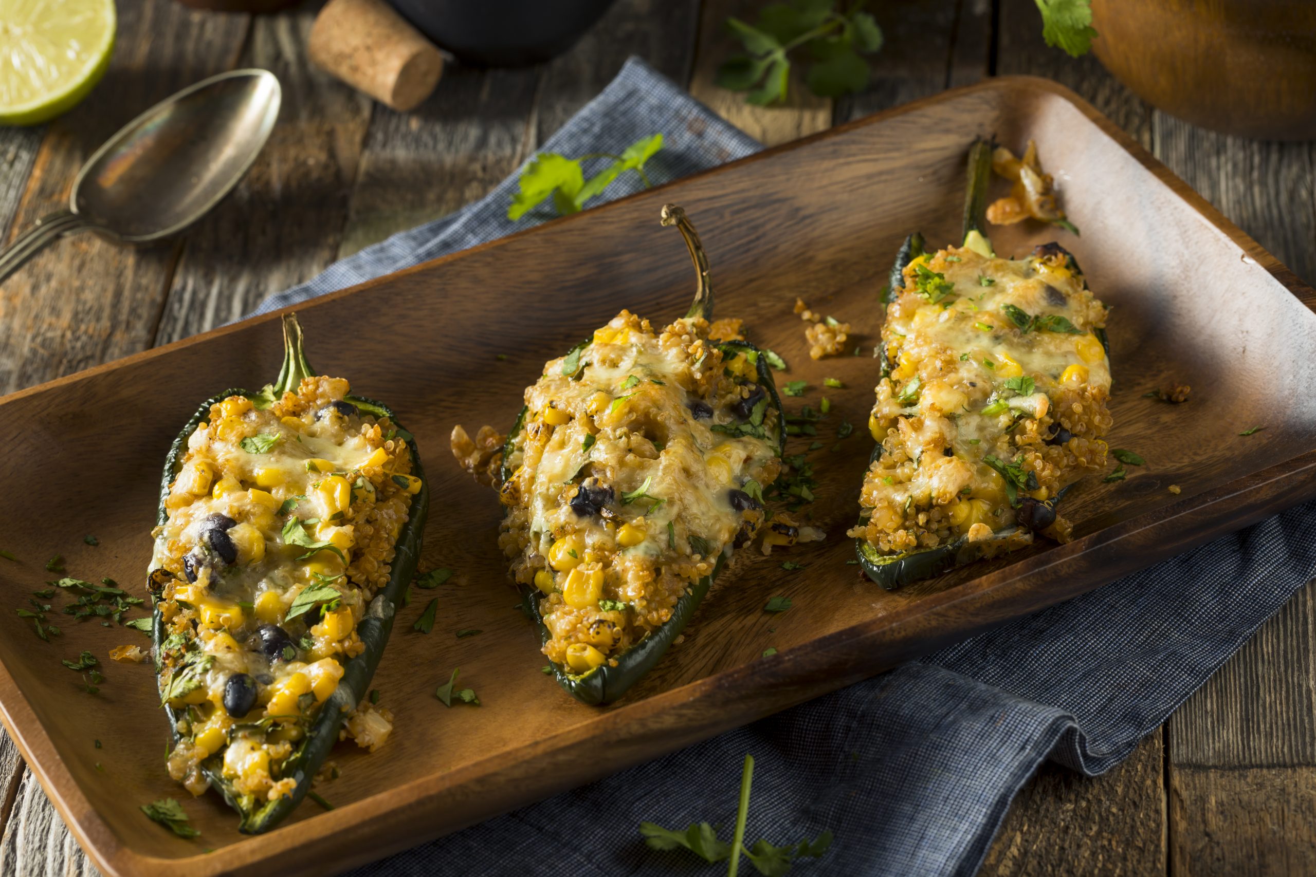 Chicken and Corn Stuffed Poblano Rellanos