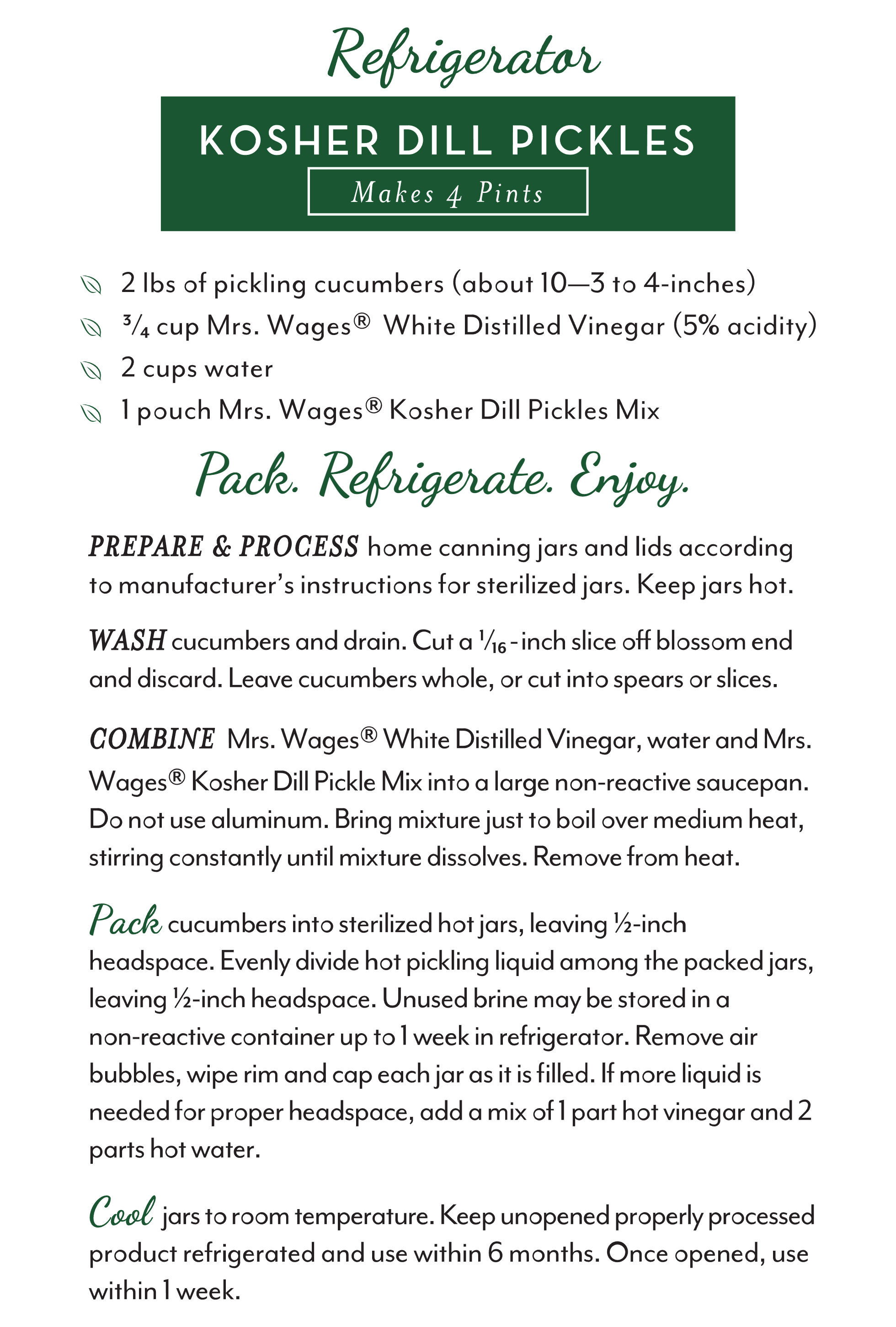 Pickle MixesPrep. Instructions