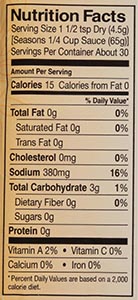 Mrs. Wages® Pizza Sauce Nutrition Facts